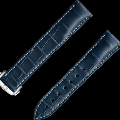 Bracelet en cuir d'alligator bleu avec boucle déployante|OMEGA Outlet