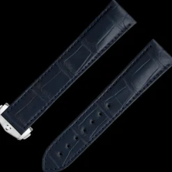 Bracelet en cuir d'alligator bleu foncé avec boucle déployante|OMEGA Outlet