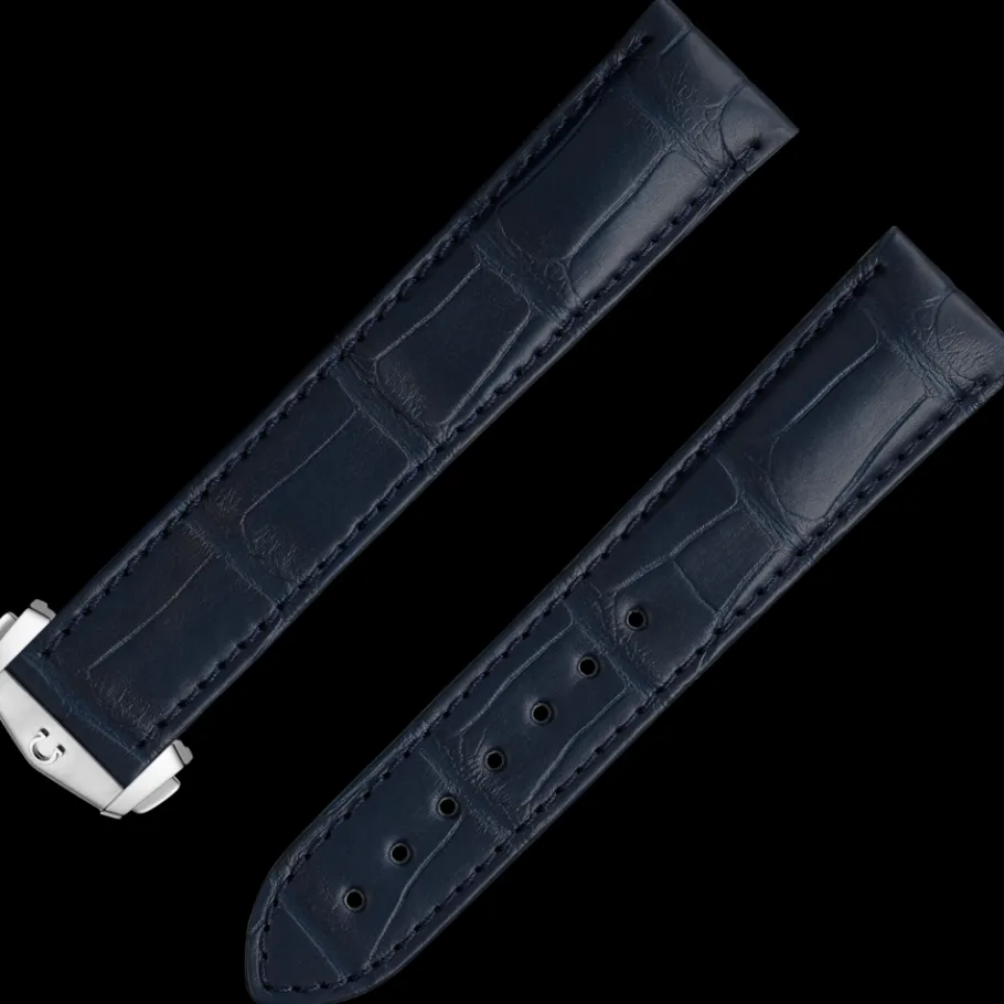 Bracelet en cuir d'alligator bleu foncé avec boucle déployante|OMEGA Outlet