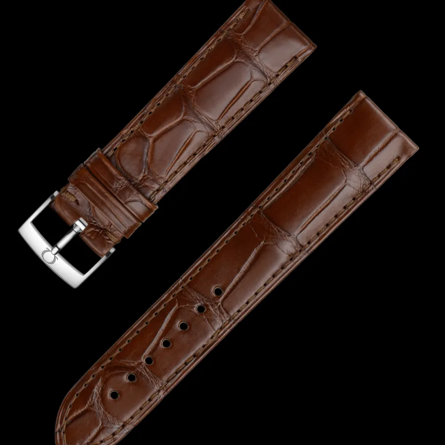 Bracelet en cuir d'alligator brun avec boucle ardillon|OMEGA Discount
