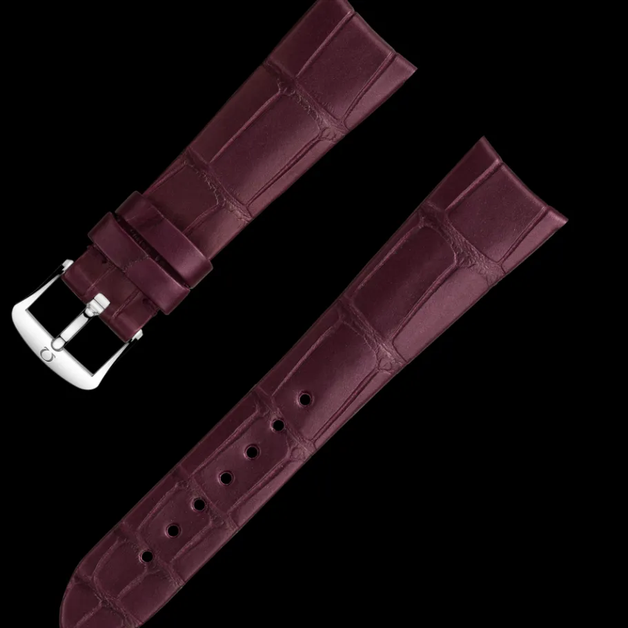 Bracelet en cuir d’alligator bordeaux avec boucle ardillon|OMEGA Outlet