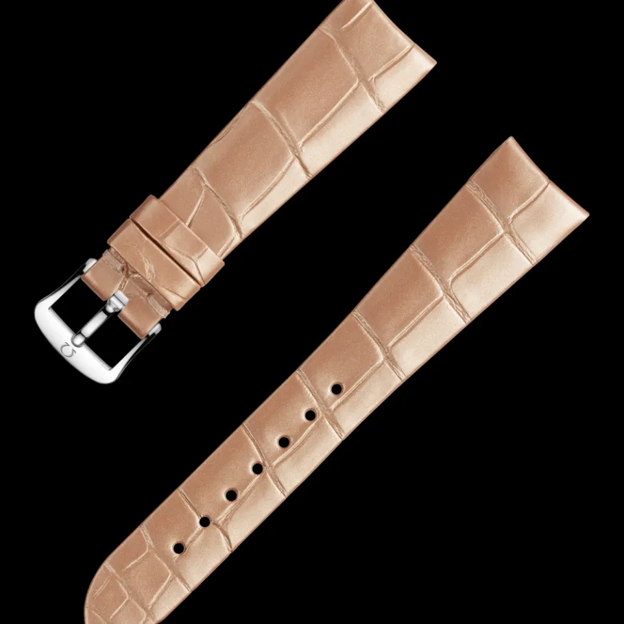 Bracelet en cuir d’alligator beige brillant avec boucle ardillon|OMEGA Sale