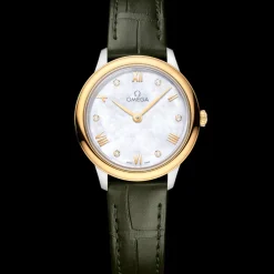 27,5 mm, acier ‑ or jaune sur bracelet en cuir|OMEGA Hot