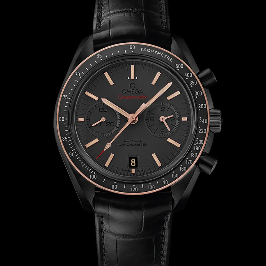 44,25 mm, céramique noire sur bracelet en cuir|OMEGA Fashion