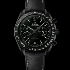 44,25 mm, céramique noire sur bracelet en cuir|OMEGA Online