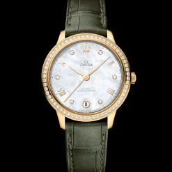 34 mm, or jaune sur bracelet en cuir|OMEGA Sale