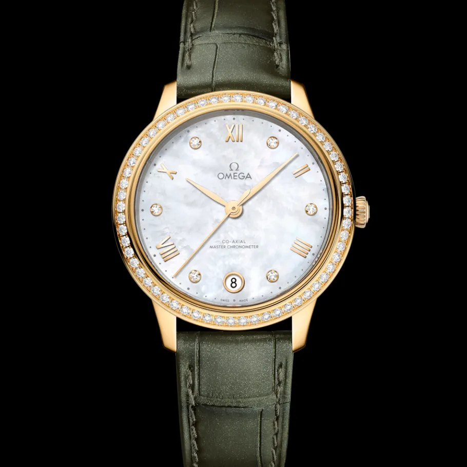 34 mm, or jaune sur bracelet en cuir|OMEGA Sale