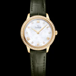 27,5 mm, or jaune sur bracelet en cuir|OMEGA Fashion