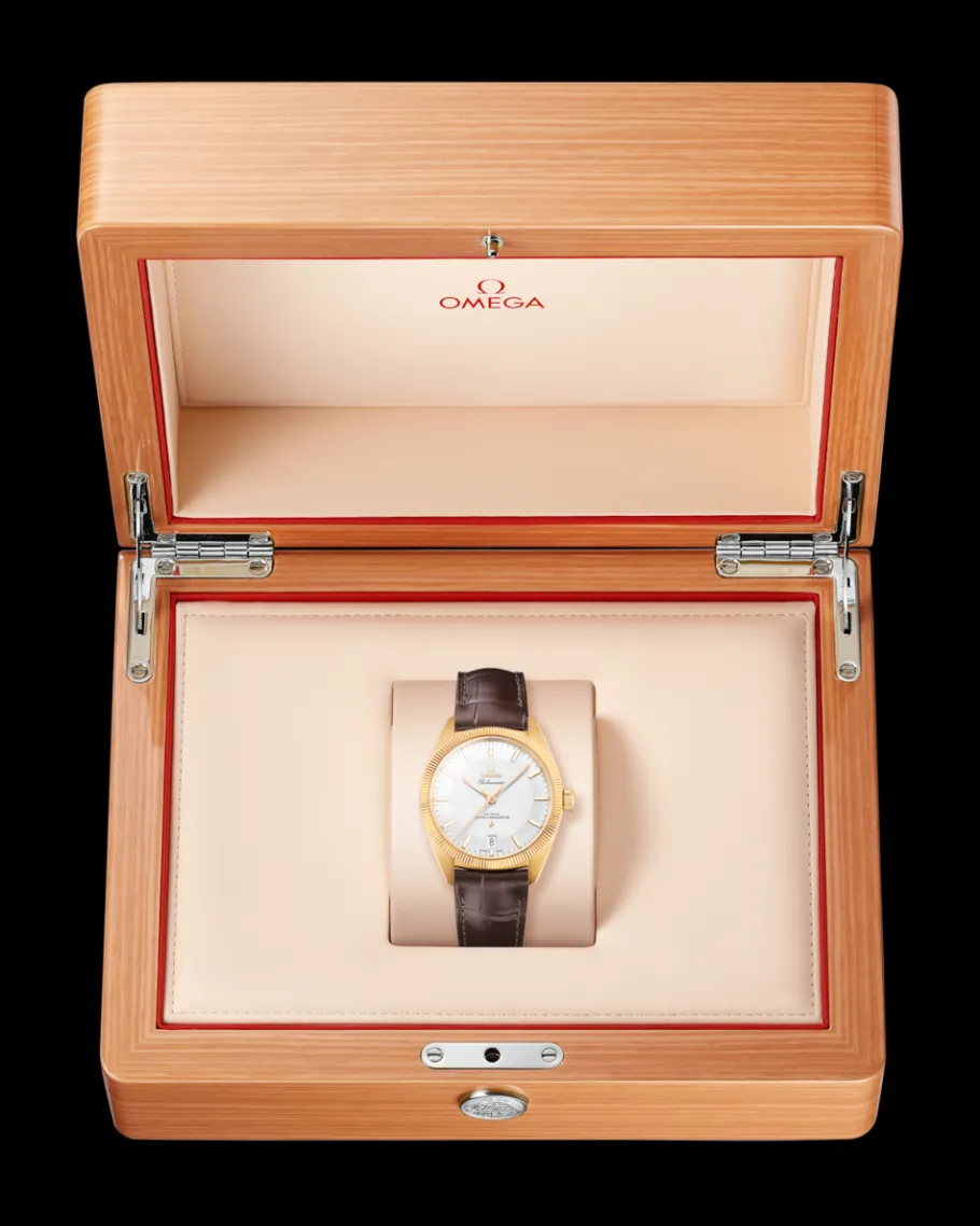 39 mm, or jaune sur bracelet en cuir|OMEGA Outlet