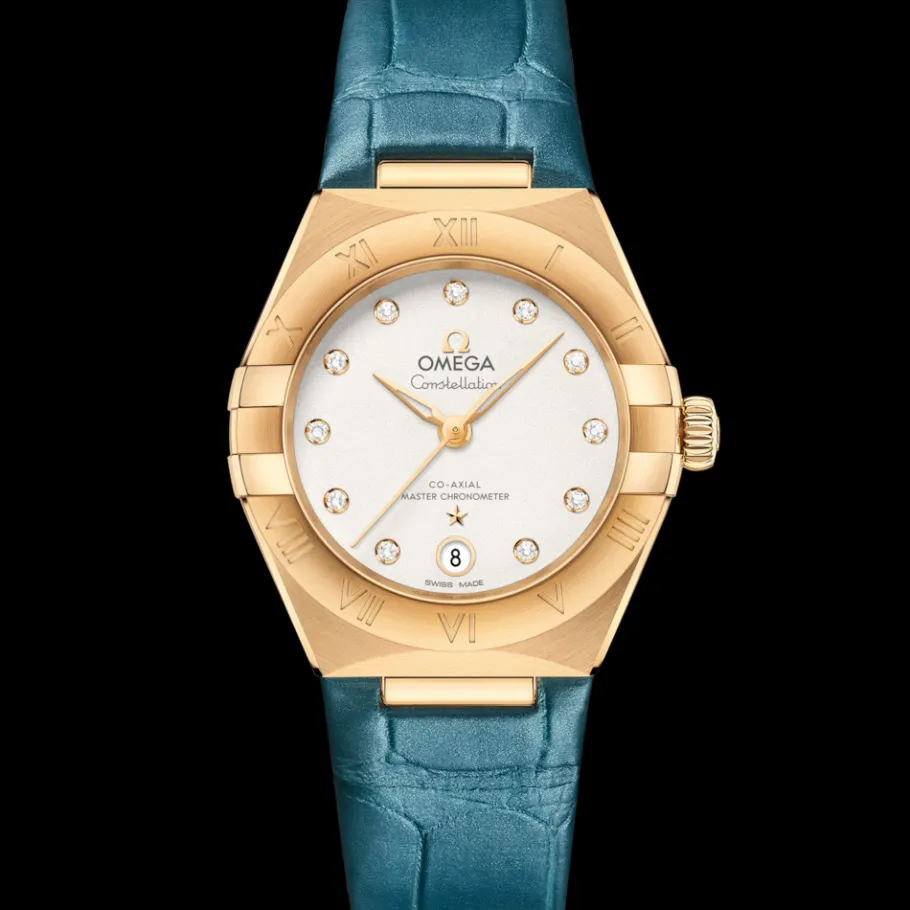 29 mm, or jaune sur bracelet en cuir|OMEGA Fashion