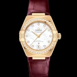 29 mm, or jaune sur bracelet en cuir|OMEGA New